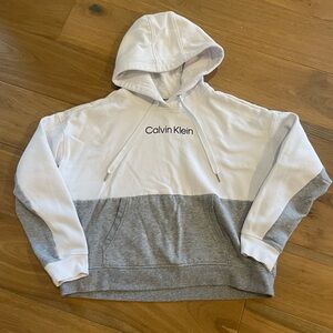 Calvin Klein White and Gray Hoodie Sweater
